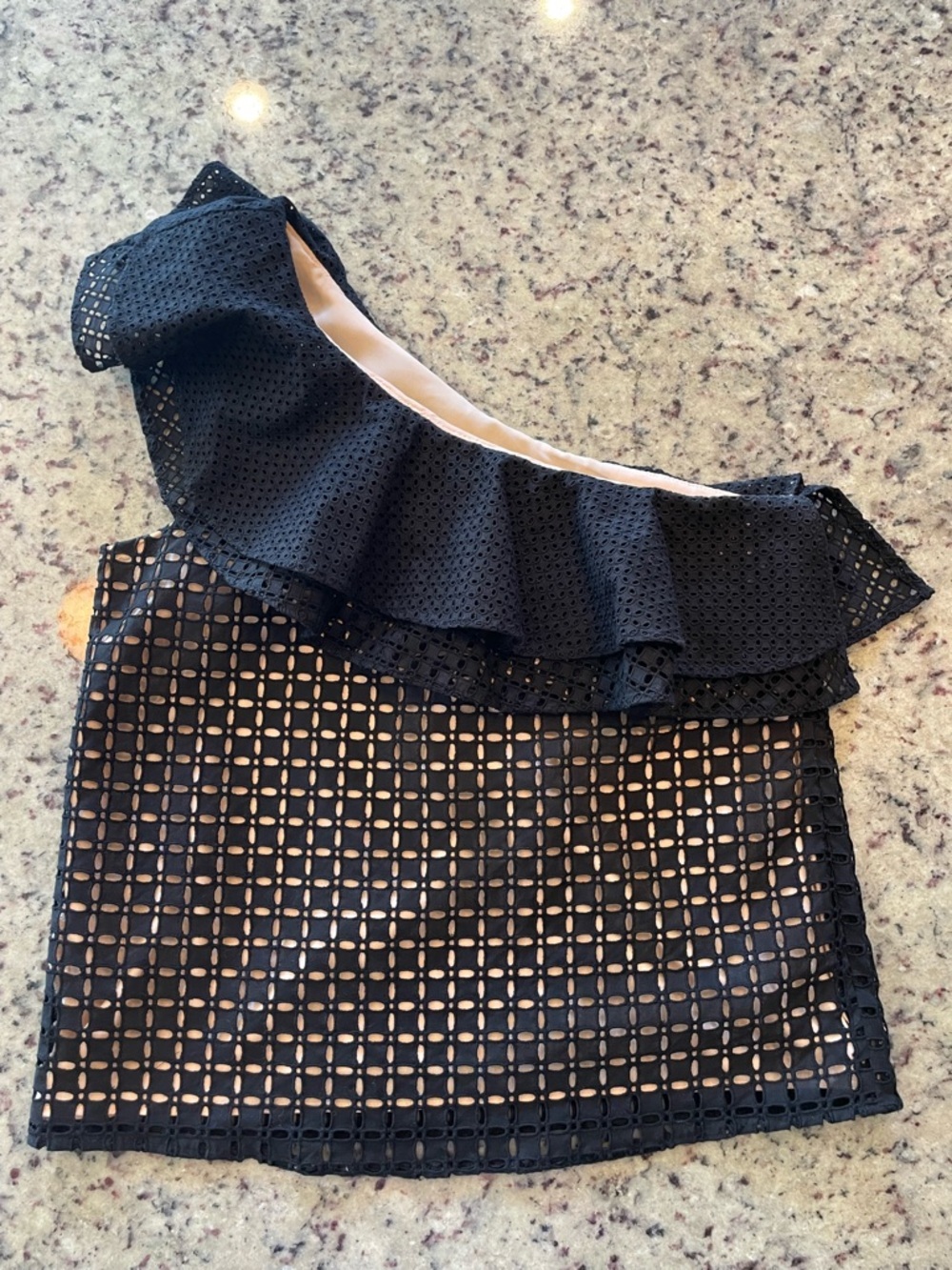 New J. Crew one-Shoulder Ruffle eyelet Top - Black size 4
